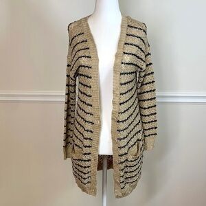 JESSICA SIMPSON V-Neck Stripe Loose Knit High Low Button Cardigan XS